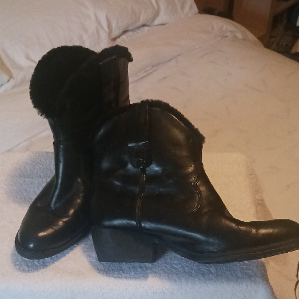 Born Black Leather Heeled Boots